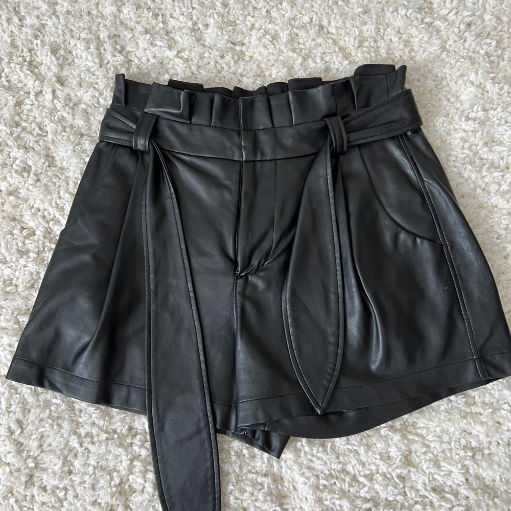 David Lerner Black High Waist Leather Shorts